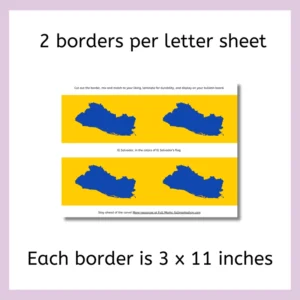 Image of bulletin board borders with blue maps of El Salvador on yellow background.